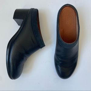 Black Leather Mules with Low Block Heel